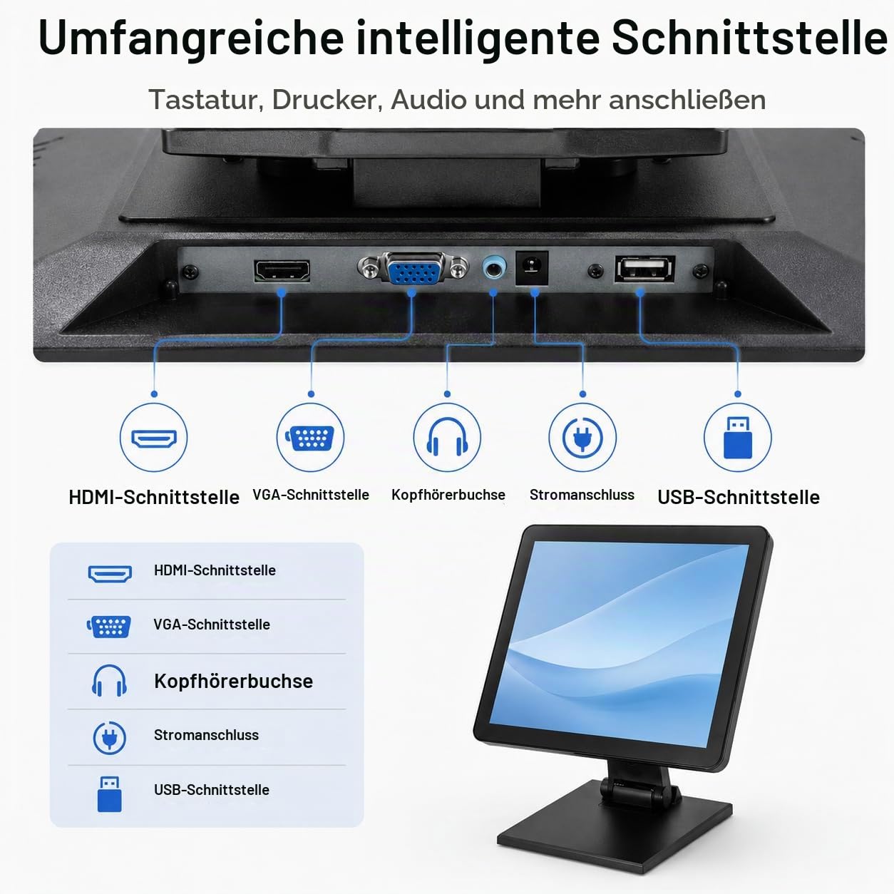 SHZICMY 17" LCD Touchscreen Monitor POS Kassenmonitor | Touch Screen HDMI VGA 1280×1024 Kassen-Monitor für PC POS Kasse Restaurant Bar Coffee Store