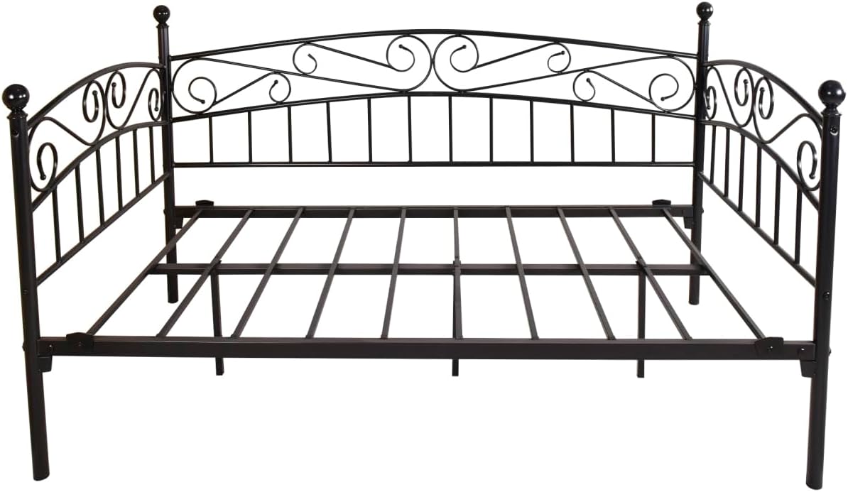 JINS&VICO Daybed Frame with Headboard,Classic Decorative Appearance Twin Size Steel Slat Support Sofa Bed,Mattress Foundation Bed for Living Room Guest Room,Twin,Black