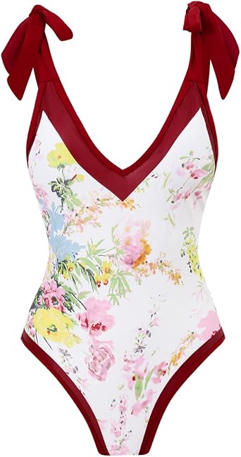 One Piece Swimsuit for Women High Cut Low Back Sexy Swimwear Adult Floral Thong Bikini Laddies Push Up Bathing Suit