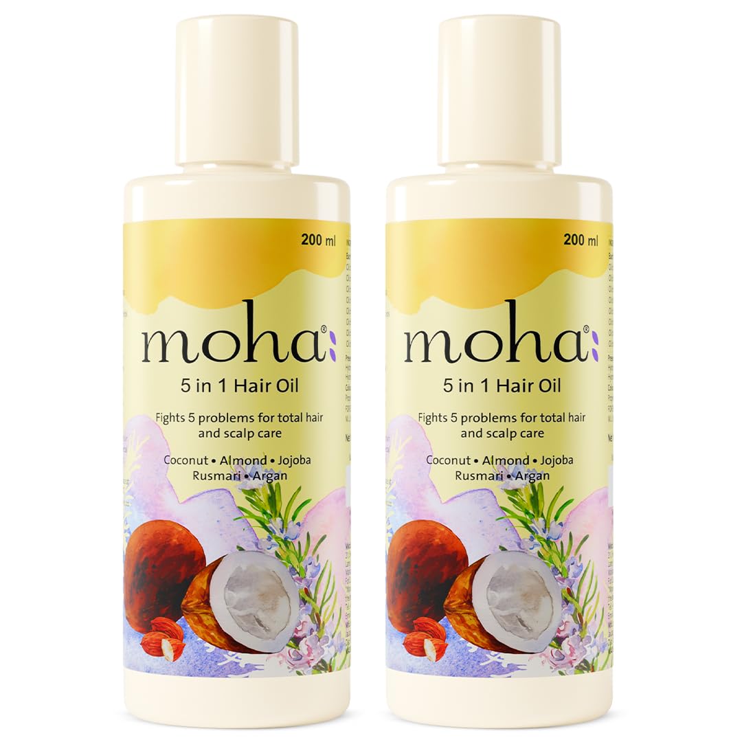 moha: 5 in 1 Hair Oil 200ML For Hair Growth and Hair Fall Reduction | Hair Oil For Men & Women | For All Hair Types | With Benefits Of Tea Tree Oil & Neem Oil | Pack of 2