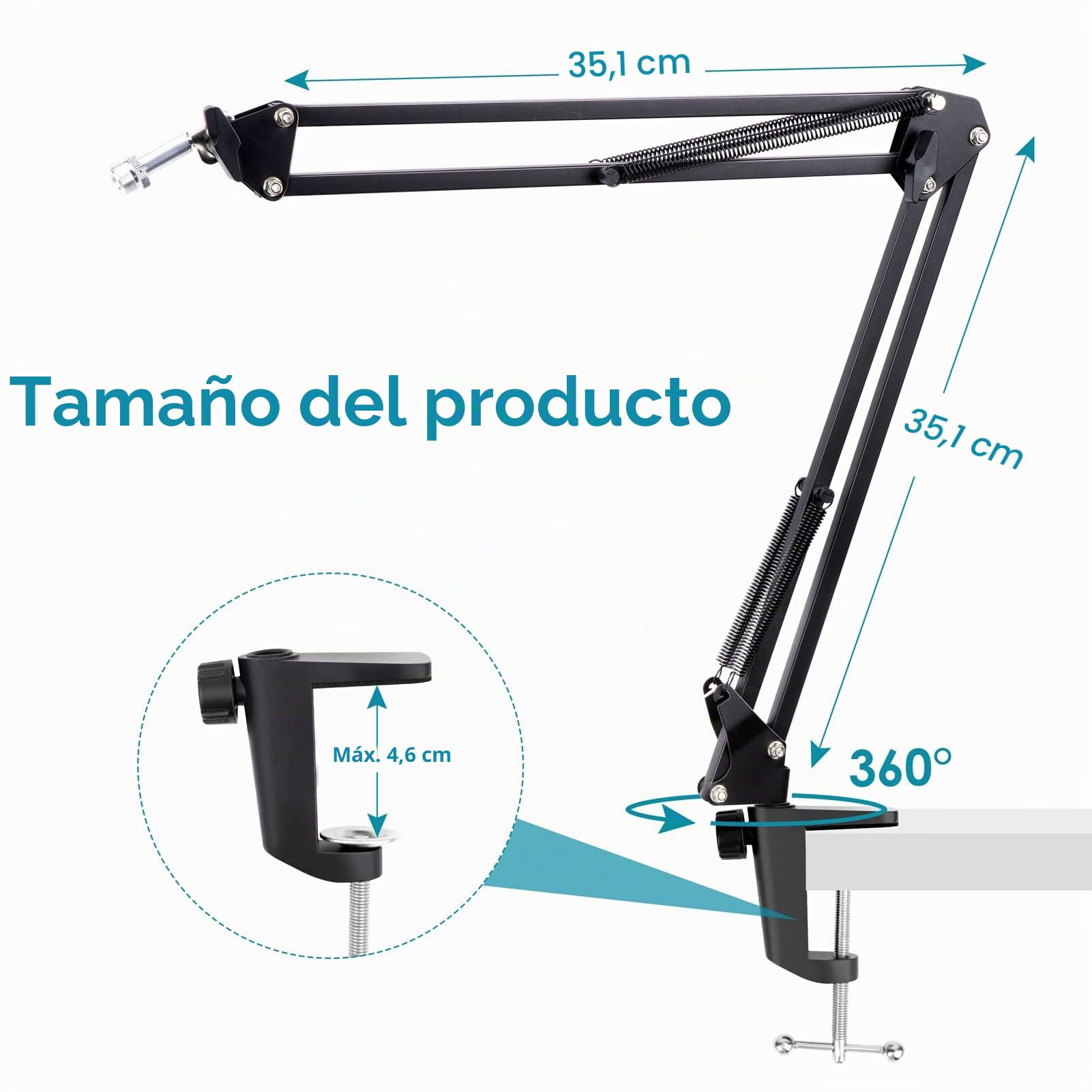 YOUSHARES Brazo de Micrófono Boom Arm: Compatible con HyperX QuadCast/S/SoloCast, Fifine K688/AM8/, Rode PodMic, Shure SM7+, Blue Yeti, Razer Seiren, Soporte de Microfono Mesa para Gaming, Streaming
