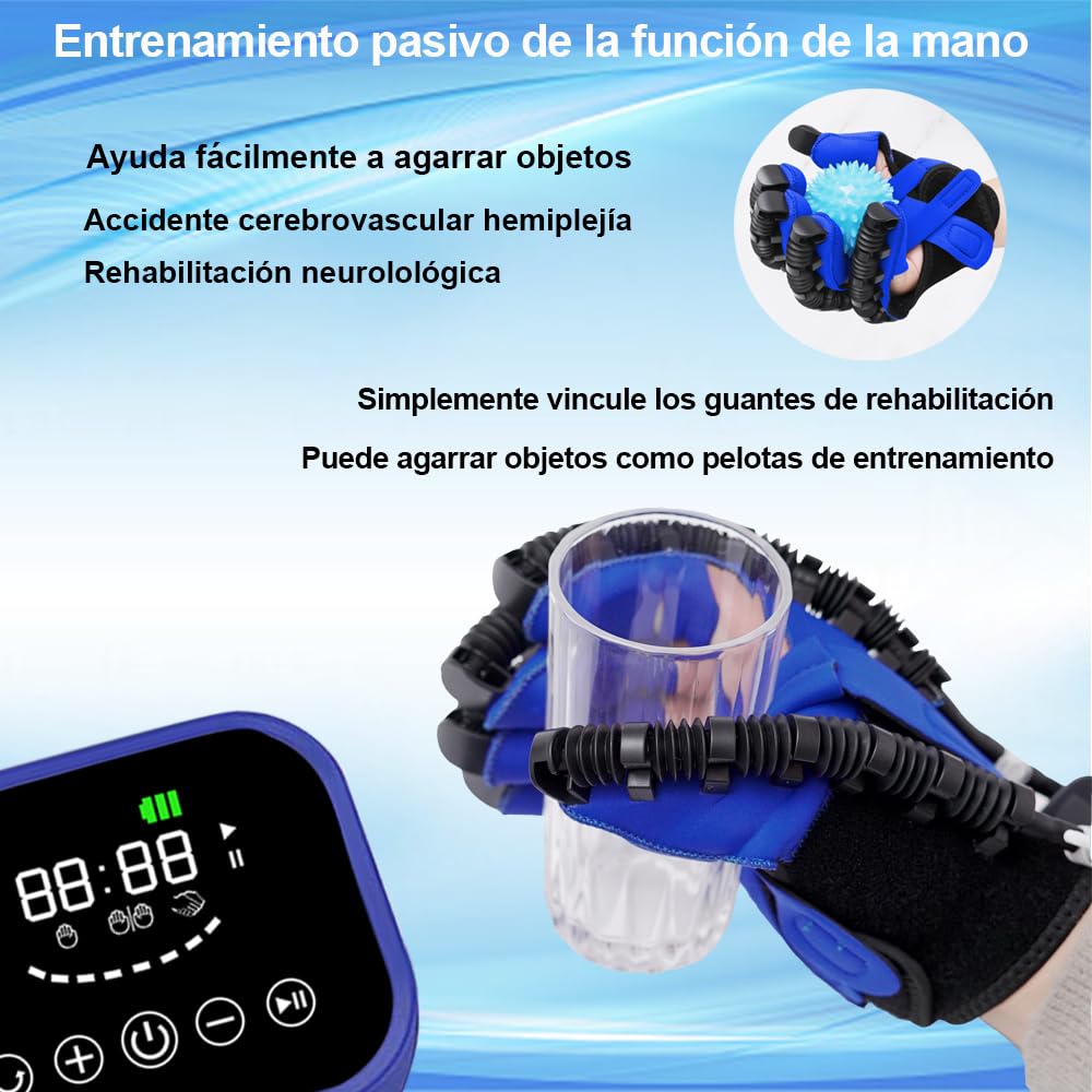 Guante Rehabilitacion Mano,Equipo De Rehabilitación De La Mano,Guante De Ictus Hemiplegia,Con USB Recargable Y Ajuste De Fuerza