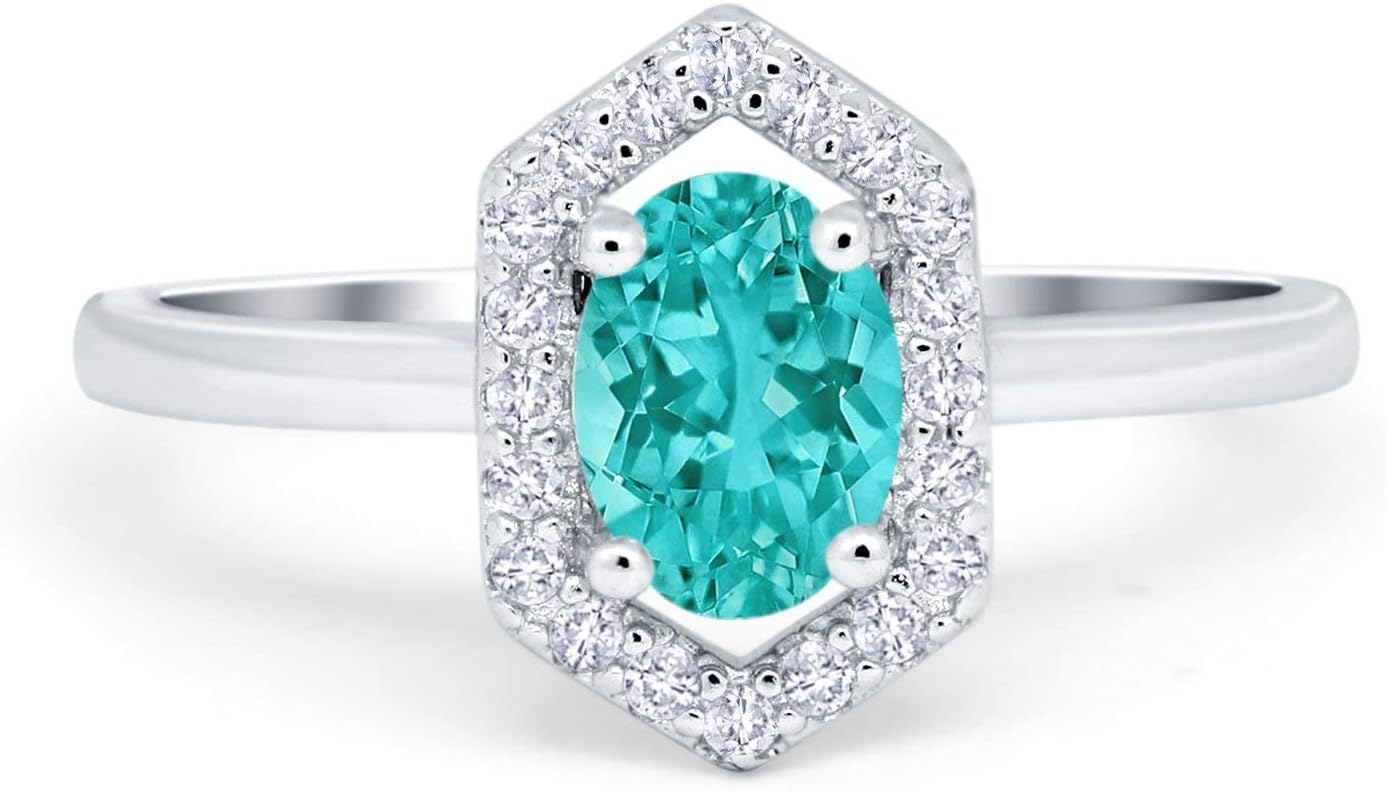 Blue Apple Co. Halo Art Deco Oval Wedding Engagement Ring Round Simulated Cubic Zirconia 925 Sterling Silver