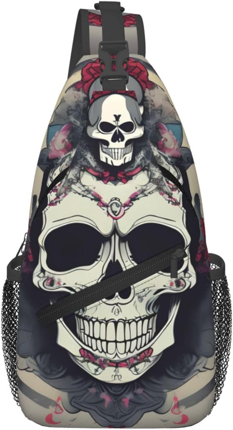 Durable Lightweight Skull Yoga Print Cross chest bag diagonally for Travel Commute Daily Use