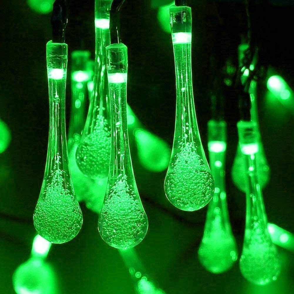 TTY Solar Fairy Lights,6M 30 LED Waterdrop Outdoor Fairy String Lights with 8 Modes, Waterproof Teardrop Lights for Fence, Yard, Summer Party, Wedding [Energy Class A++] (Green)