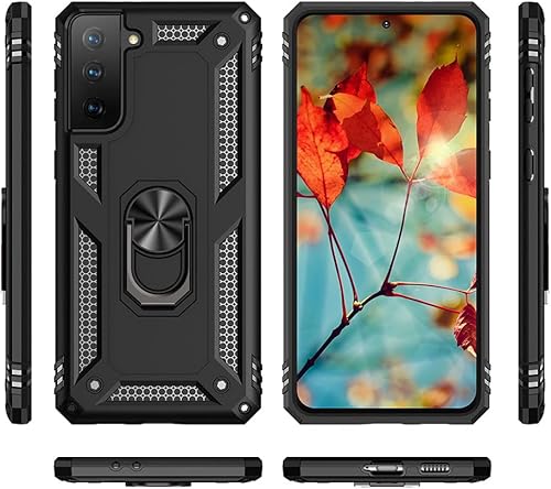 Miniatura 5 de Androgate Funda compatible con Samsung Galaxy S21 FE 5G con protectores de pantalla HD, soporte de anillo de metal de grado militar, prueba de