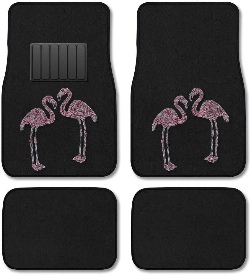 CarsCover Pink Flamingo Birds Pair Crystal Diamond Bling Rhinestone Studded Carpet Car SUV Truck Floor Mats 4 PCS