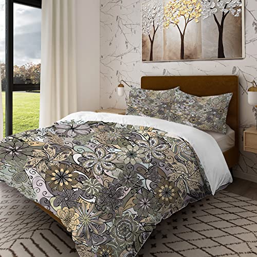 Batmerry Colorful Spring Floral Full Size 3 Pezzi Bedding Comforter Sets,Soft Scandinavian Pattern Printed Piumino Cover for All Season