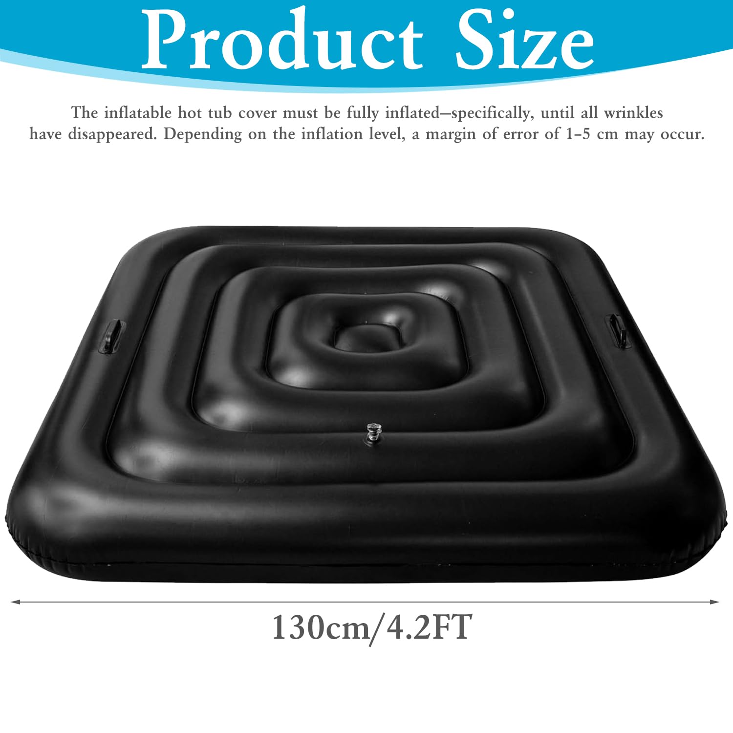 KEAGAN 4.2FT/130CM Inflatable Hot Tub Cover, Energy Saving Lid for Square Hot Tub, Outdoor Inflatable Hot Tub, with Handle, Foldable Protective Rain Overflow Cover for Inflatable Outdoor Hot Tubs — view 2