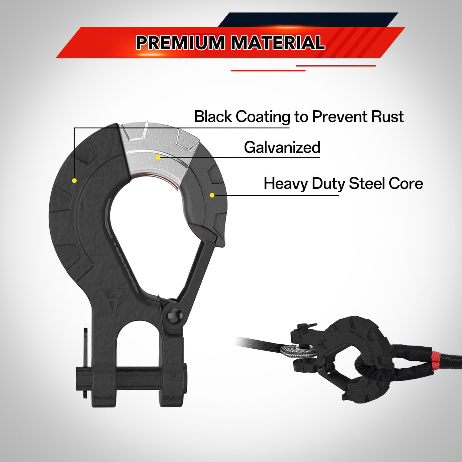 Gancio per verricello da 3/8, gancio a forcella resistente con rivestimento elettronico, max 17 kg, gancio per verricello in acciaio forgiato per rimorchio, trasporto, sollevamento e tiro