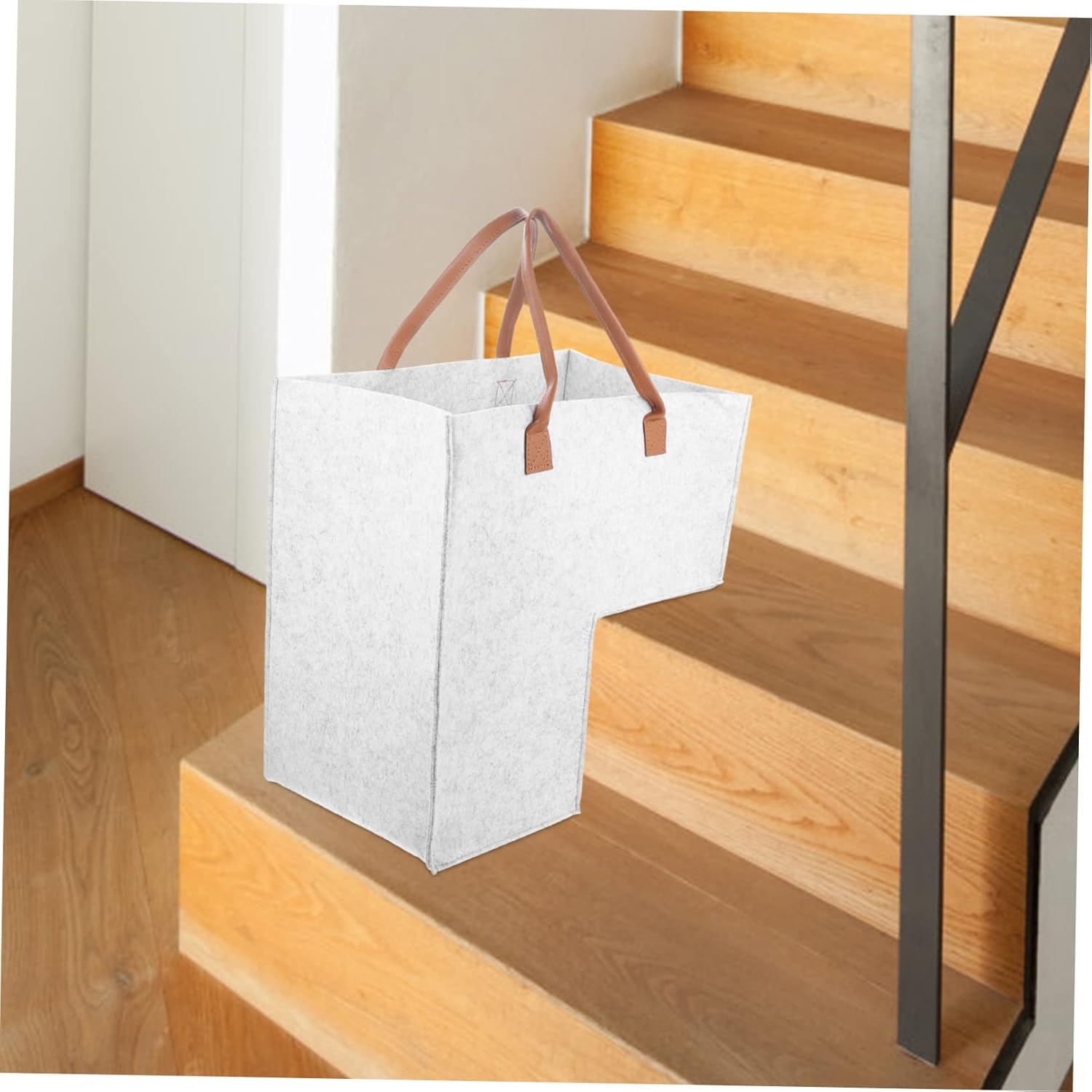 Foldable Stair Storage Basket, Light Grey, 20"L x 12"W x 14"H