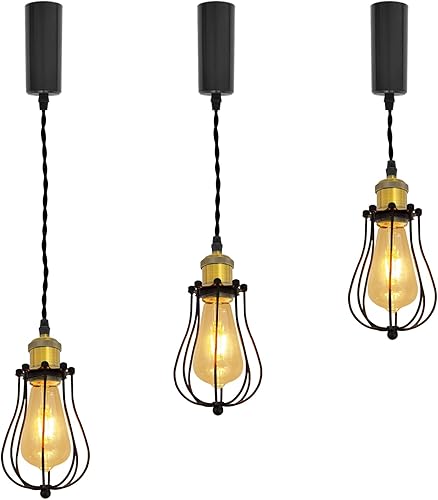 Miniatura 36 de Kiven H-System - Lámpara colgante de pista, estilo retro, diseño de loft vintage, lámpara de techo colgante de jaula de cesta negra, accesorio de 3