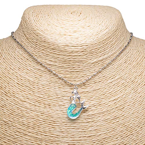 BlueRica Blue Mermaid Pendant on Stainless Steel Chain Necklace2