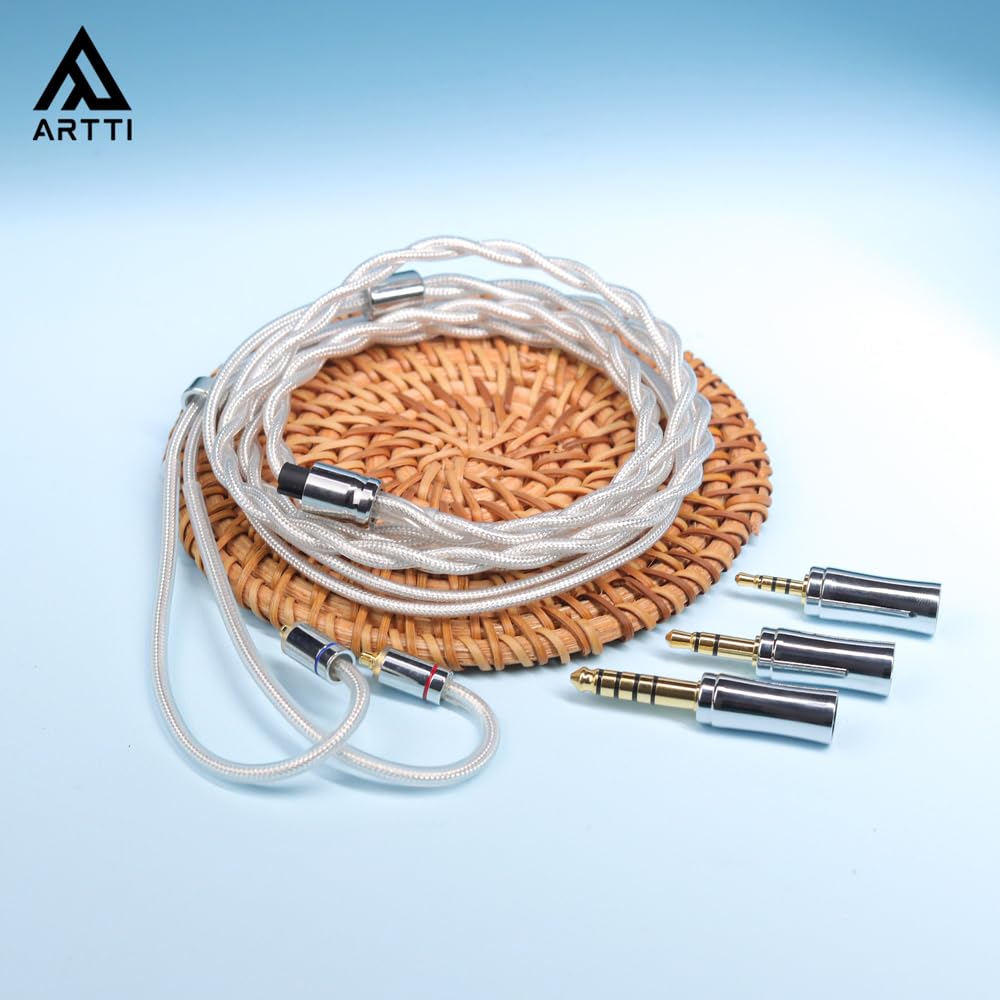 ARTTI Spark Earphone Upgrade Cable 2 Cores 244 Strands Silver-Plated Copper 7N OCC HiFi IEM Cable 2.5/3.5/4.4mm 3in1 Plug 2pin/MMCX/QDC Cable (Silver, MMCX Bend Plug)