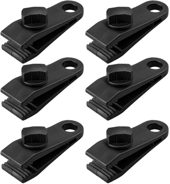 nuoshen 6 Pcs Tarp Clips, Plastic Awning Clamp Set Instant Clip Tent Accessories for Camping, Tarps, Caravan, Garden Shade Cloth, Black
