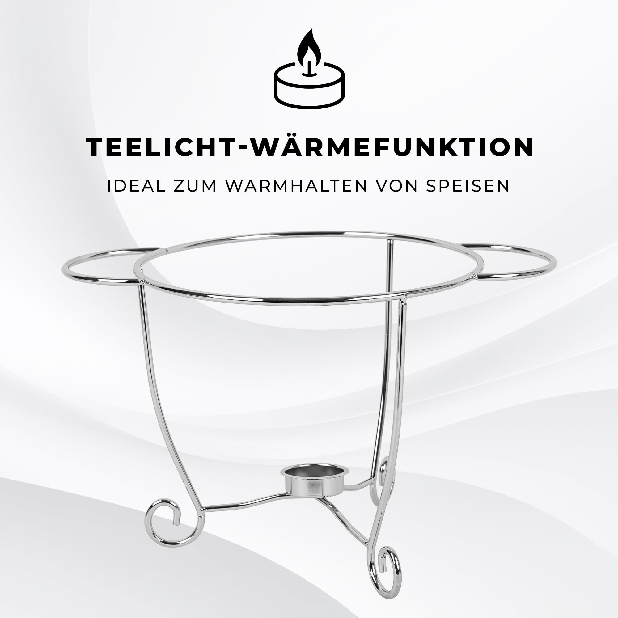KARL HAUSMANN Wärmebehälter für Speisen mit Glaseinsatz - 3.9L - Teelicht Warmhalteplatte - Edelstahl Gestell und Deckel mit Griff - Speisenwärmer - Warmhaltebehälter Essen - Chafing Dish Behälter