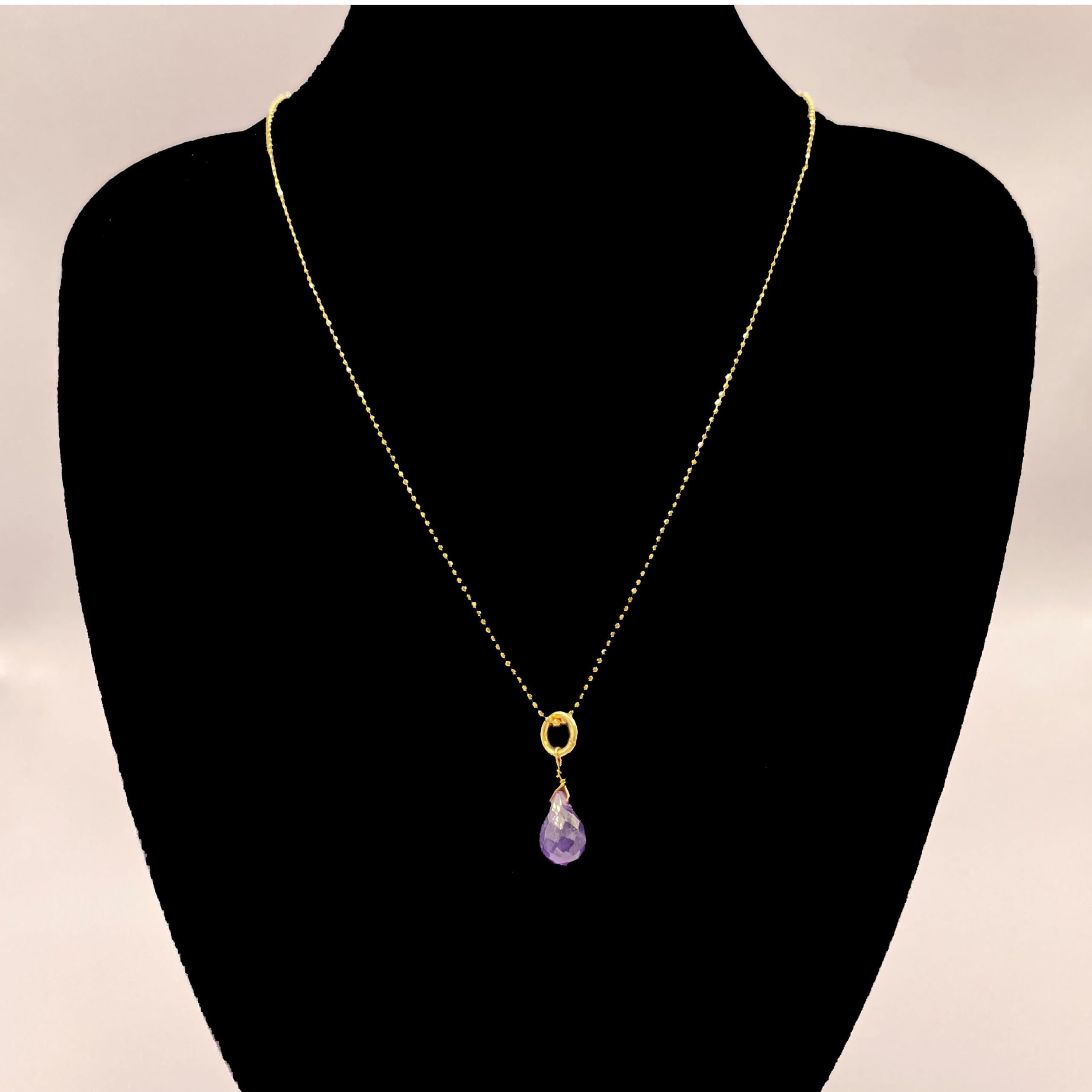 Generisch Amethyst Halskette Gold, Februar Geburtsstein Kette Damen, zierlicher Sommer Kristall Schmuck, Lila Stein Anhänger, Heilstein Wirkung
