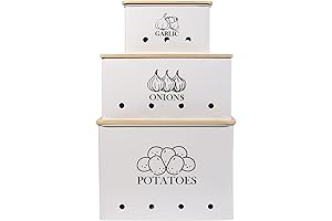 Kitchen Vegetable Storage Tins - Set of 3 for Potato, Onion & Garlic