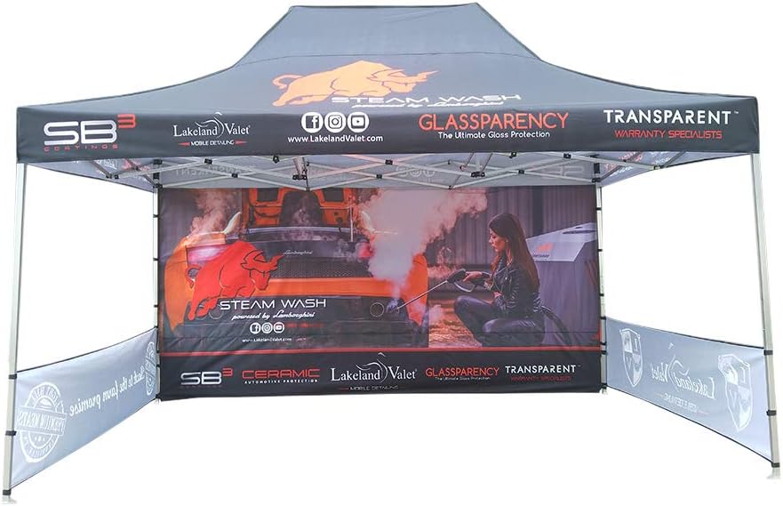Custom Canopy Pop Up Tent 10x10 with Logo, Personalized Pop Up Canopy for Tradeshow, Customized Canopy Advertising Outdoor Tent (top Canopy +one Full wall, Three Small Side wall + 13 kg Frame)