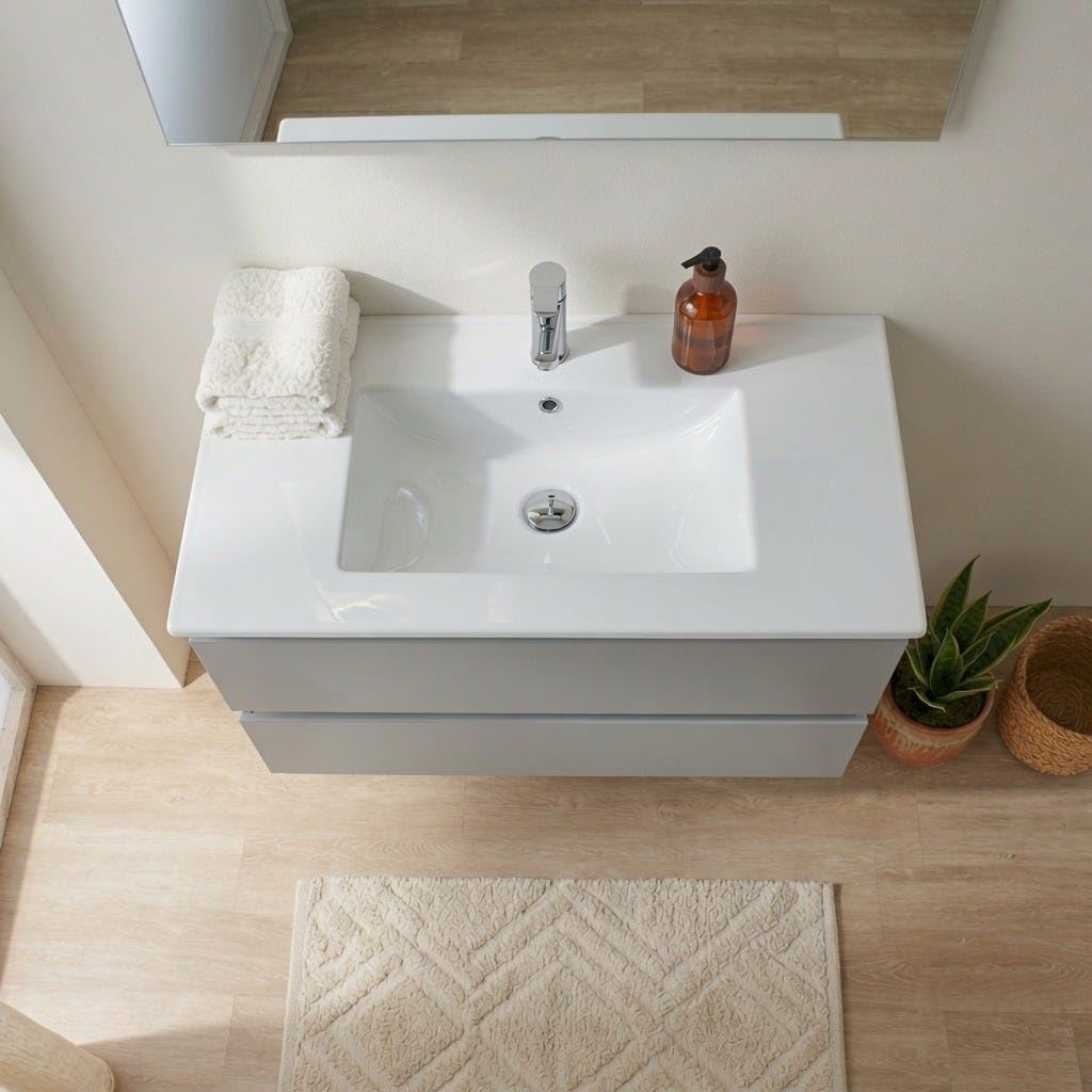 Kiamami Valentina Mobile Bagno Sospeso 90 Cm 2 Cassetti Rovere Well Grigio