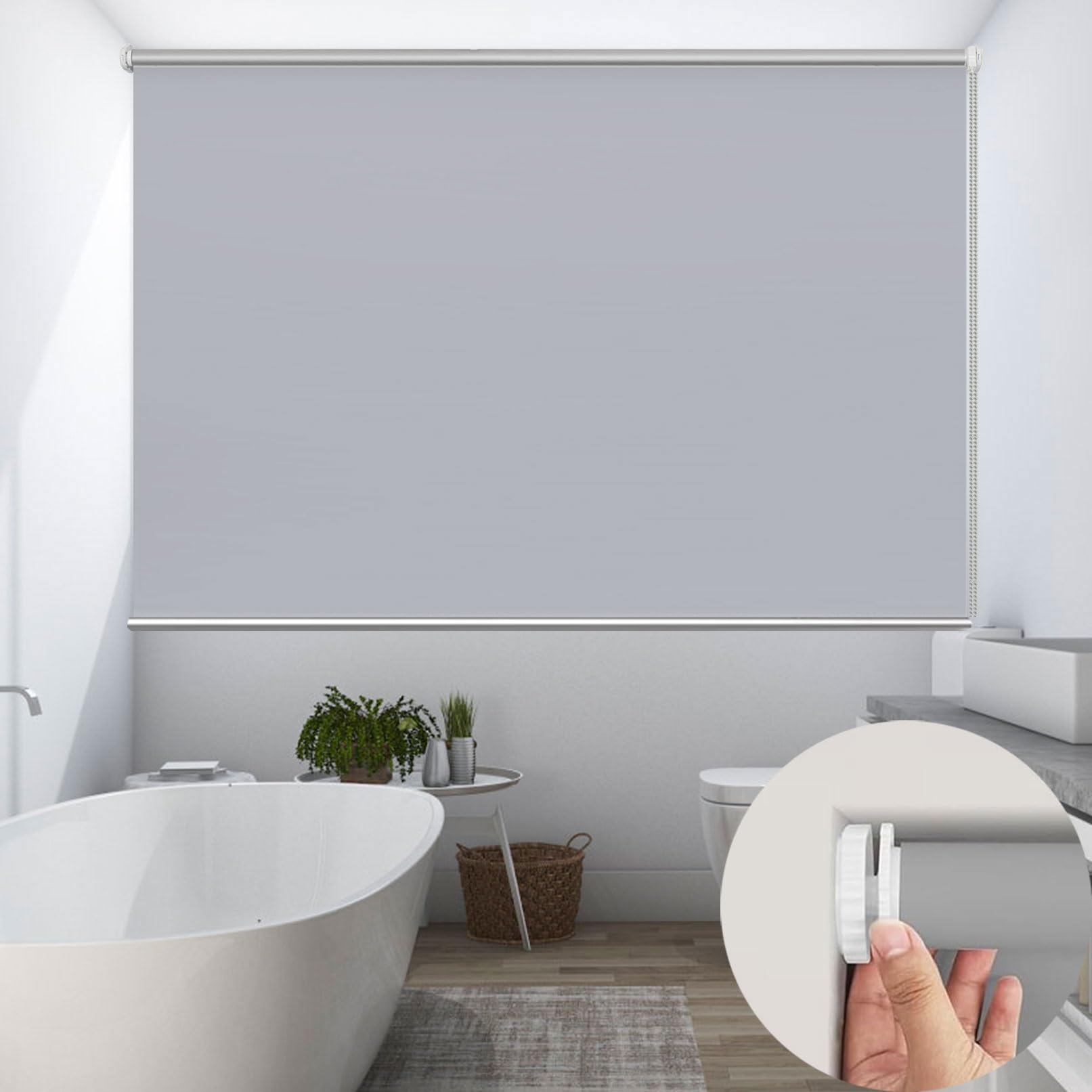 Store enrouleur opaque gris clair pour chambre et salon sans percer vos fenêtres