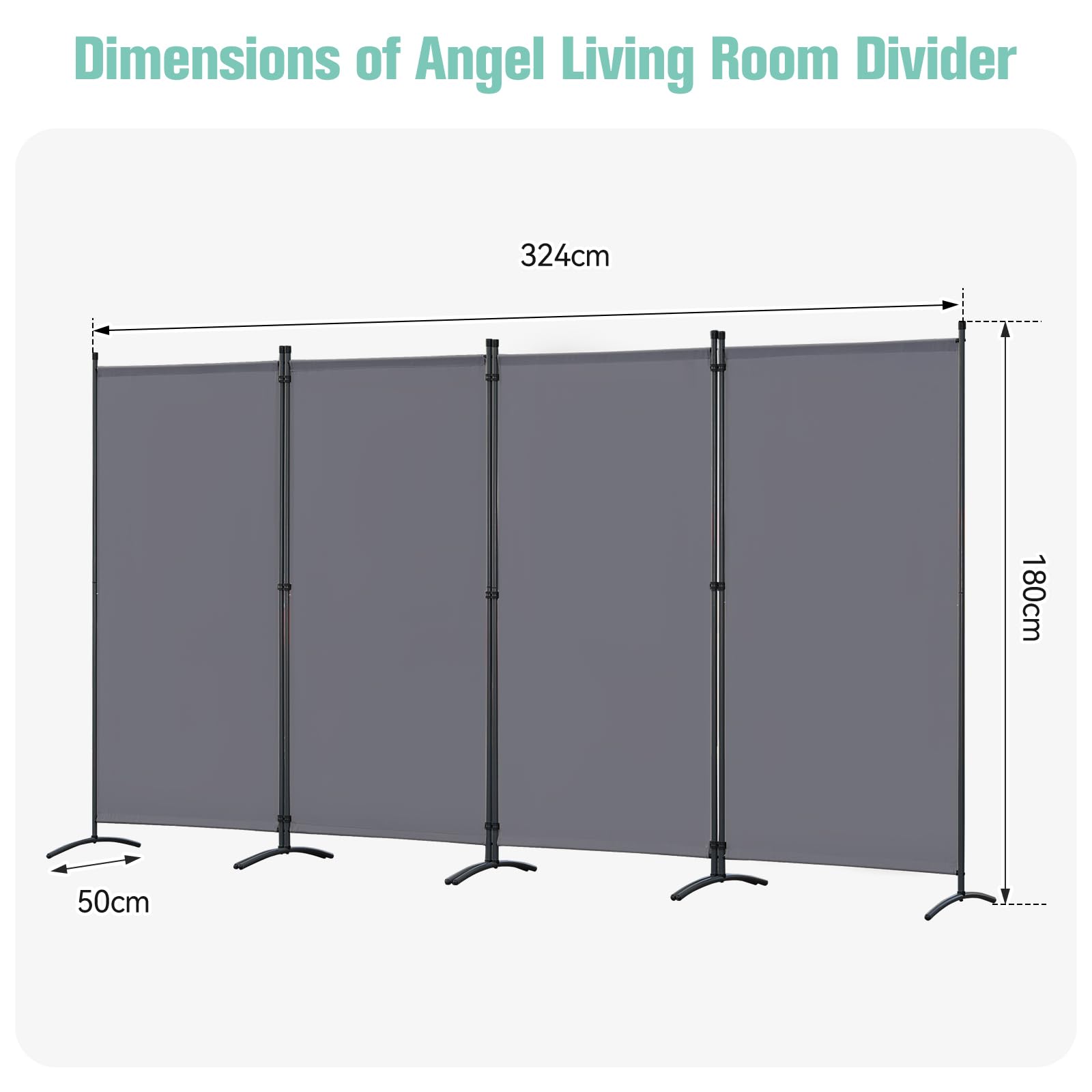 Angel Living Paravent de Protection à 4 Panneaux, cloison de séparation Pliable pour Salon, Jardin, extérieur, 324 x 180 cm (Gris)