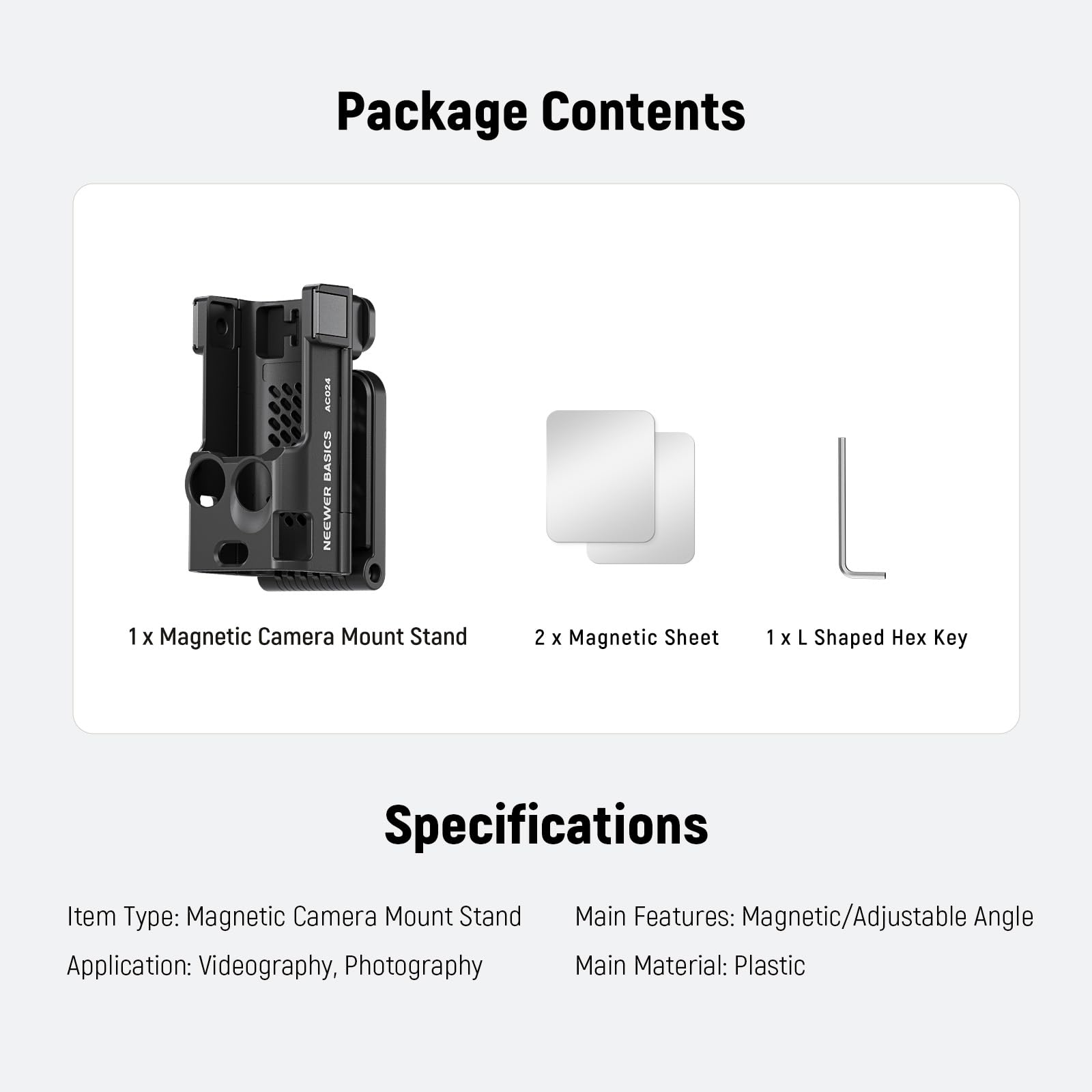 NEEWER BASICS AC024 Magnetyczny stojak do montażu kompatybilny z DJI Osmo Pocket 3, akcesoria Creator Combo, adapter rozszerzeń z otworem na śrubę 1/10.2 cm, plastikowy uchwyt do uchwytu baterii