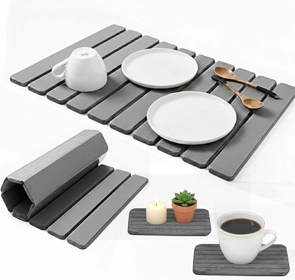 Large Stone Kitchen Dish Drying Mat for Countertops 24"x16"– Absorbent Diatomaceous Earth Stone Mat with 2 Extra Stone Pads, Fast-Drying Non-Slip Design for Kitchen & Bathroom,Easy to Clean