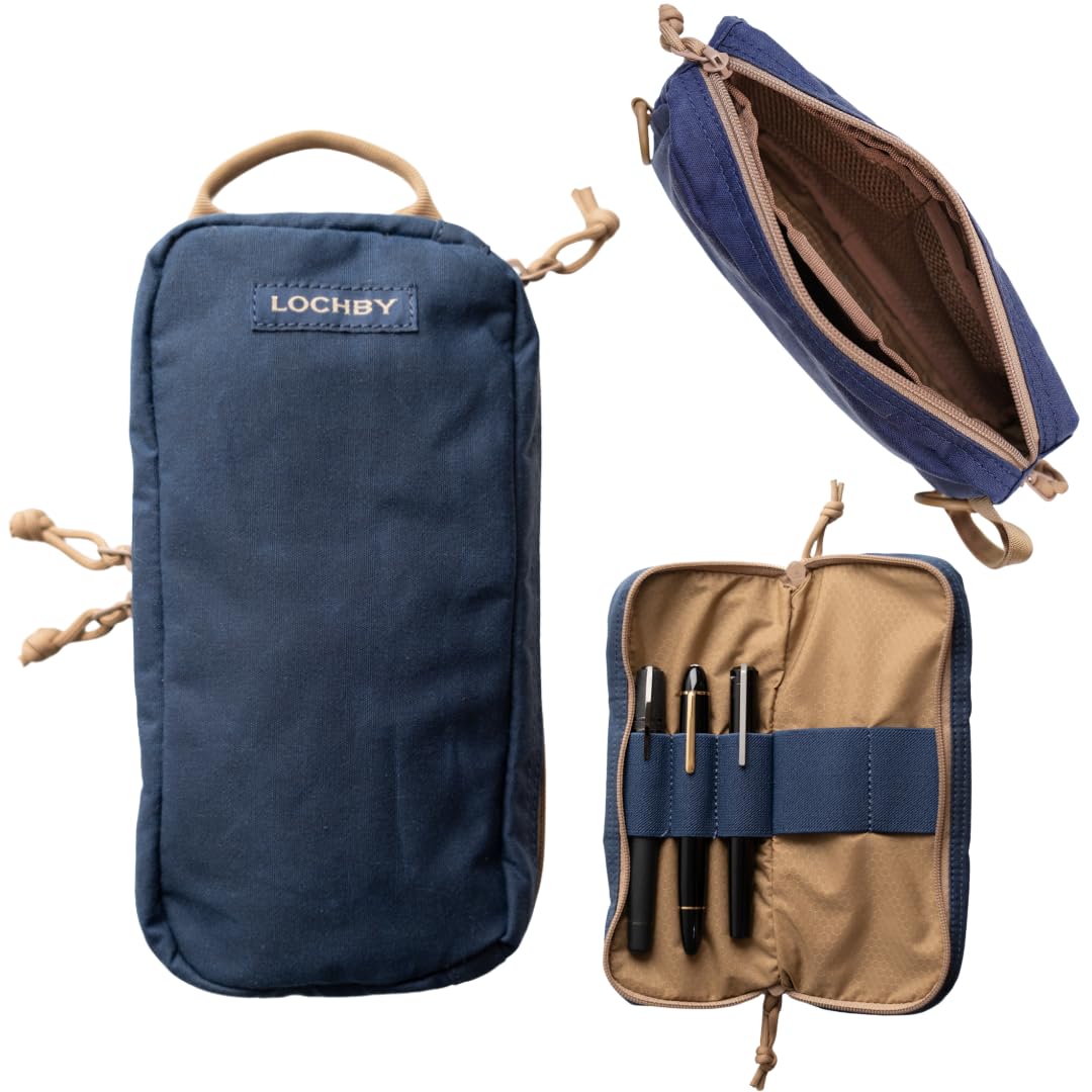 LOCHBY Venture Pouch | Multipurpose Tactical Mini Tool Bag | Durable Water Resistant Waxed Canvas | Dual-Sided Zipper Pouch | for Motorcycle, Bike, EDC, Pen, Pencil, Art, Tech & Travel, Navy, Rugged