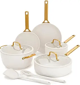 GreenPan Nonstick Reserve Pro 10 Piece Cookware Set, NSF Certified Ceramic, Hard Anodized PFAS-Free Pots & Pans Set with Lids, Stainless Steel Handles, Oven & Dishwasher Safe, Cream White