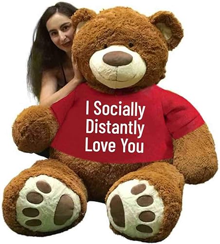 Big Plush Oso de peluche gigante con camisa I Socially Distantly Love You, enorme oso de peluche, animal de peluche, regalo humorístico, OSO de