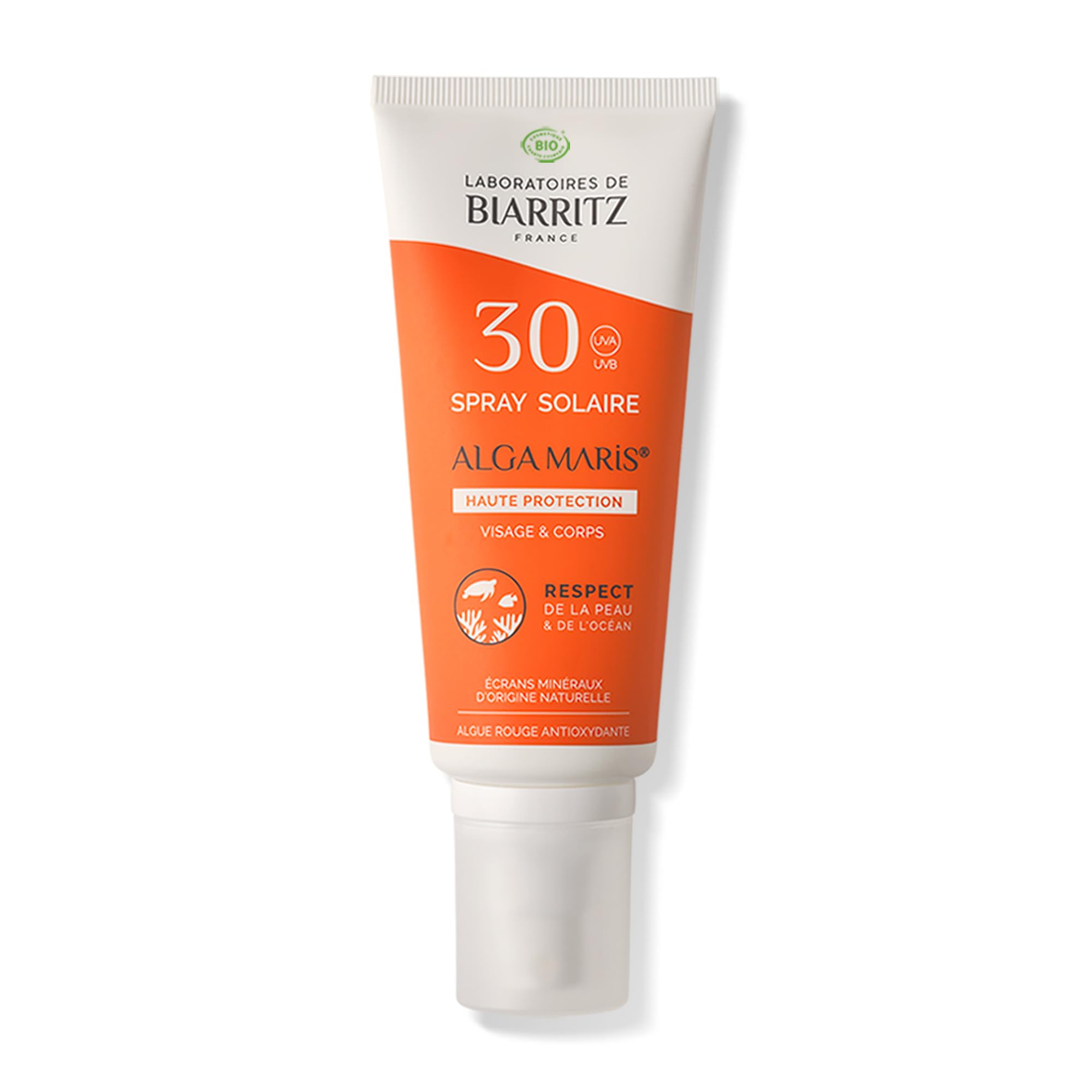 Laboratoires de Biarritz - Crème Solaire en Spray - SPF30 - ALGA MARIS® Certifiée Bio - Visage et Corps - Pour Adulte - Texture Fluide et Légère Sans Traces Blanches - 100 ml - Fabriqué en France SPF30 (ancienne version)
