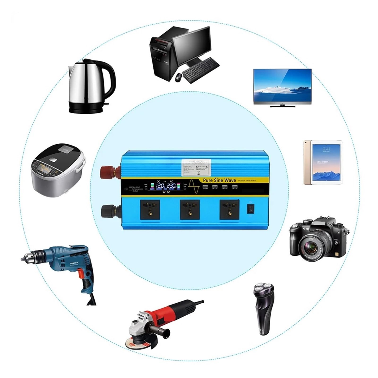 Convertitore di Tensione 6000W CC 12V 24V in CA Trasformatore Display LCD 4Usb Invertitore di Potenza Efficiente Stabile(24V 60Hz)
