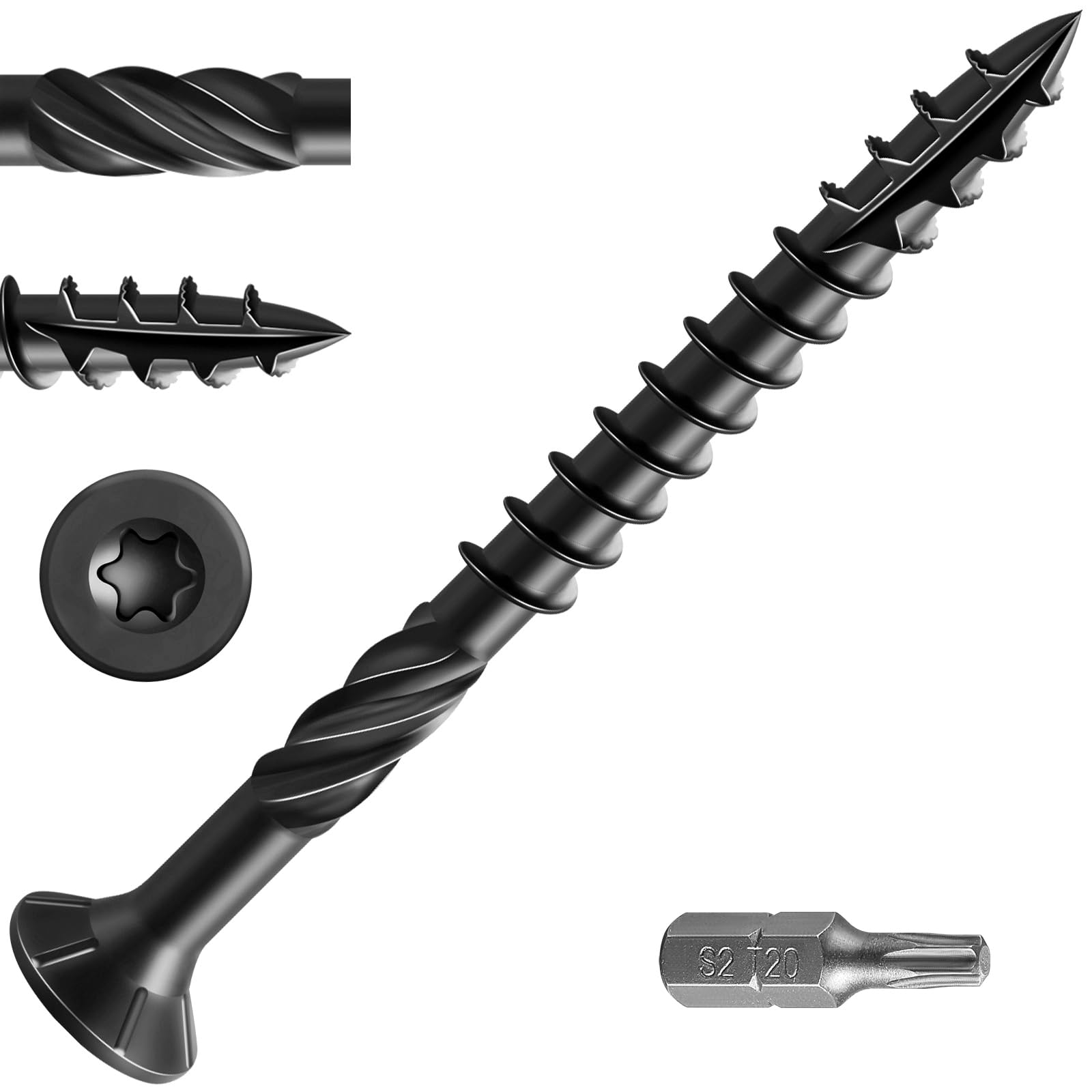 Wensilon #10 * 2-1/2" Black Deck Screws, (161pcs) 2 lbs.Exterior Wood Screws, Rust Resistant epoxy Coated, Bronze, T25 Star Bit