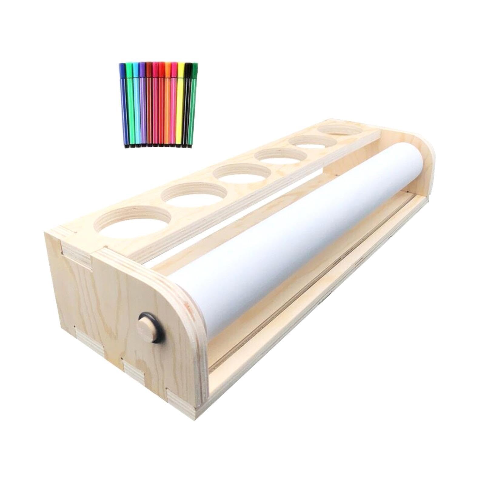 dijiusidy Porta rotolo di carta da disegno per bambini in legno leggero, | montare e con funzionalità di organizzazione, dispenser per rotoli di carta da regalo, per dipingere decorazioni da parete