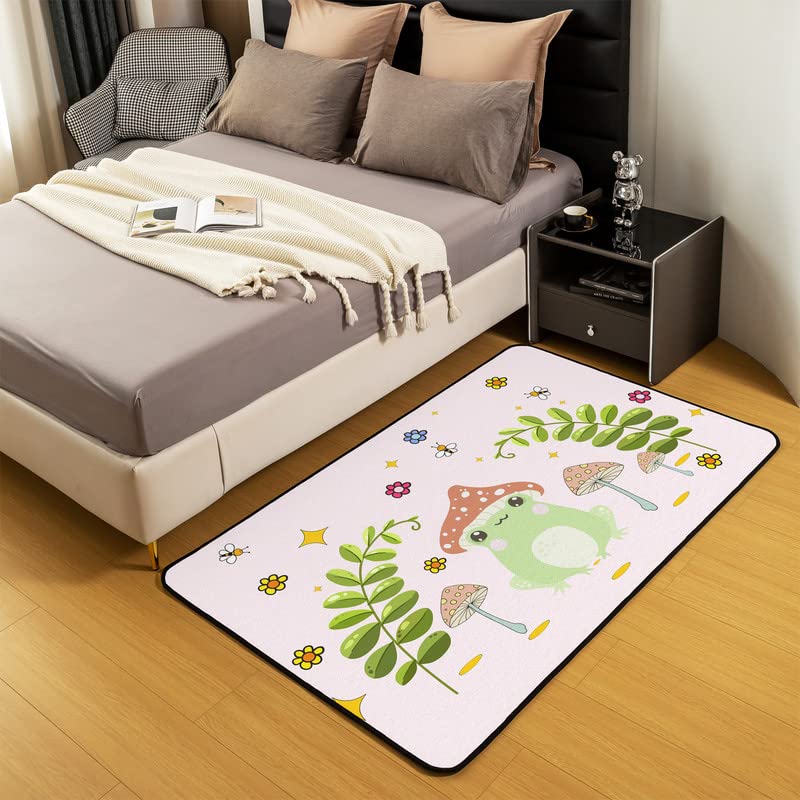 Loussiesd Frog Mushroom Area Rug 100x150cm Kawaii Fungus Rugs Mat for Living Room Bedroom Floral Botanical Decorative Carpet Non Slip Area Runner Rug - Image 4