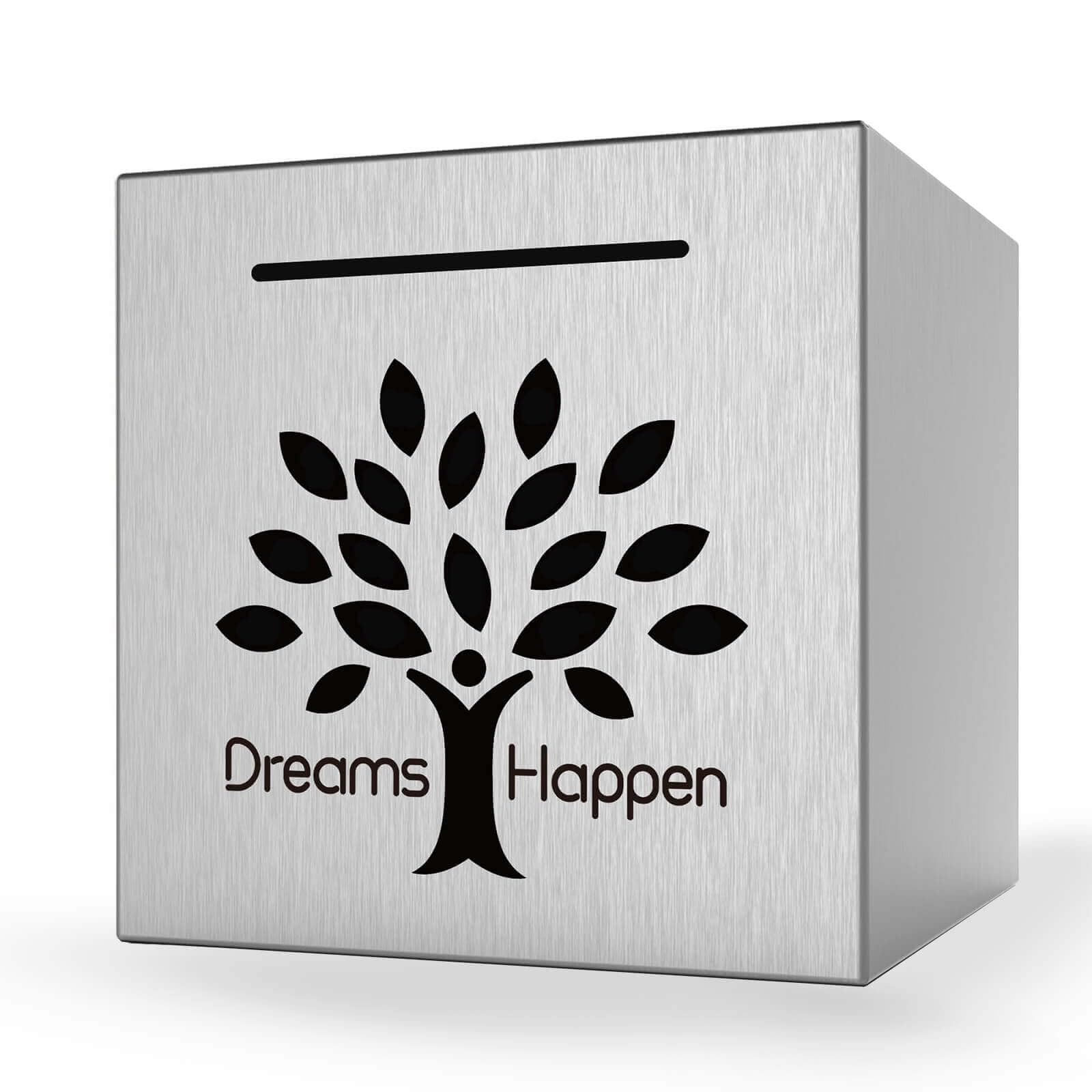 HCHANGEN Piggy Bank Must Break to Open, Stainless Steel Piggy Bank Creative Safe Bank for Real Money (Dreams Happen-Silver, 4.72 inches)
