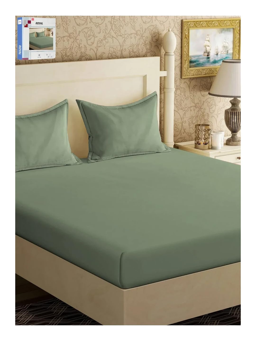 Klotthe Book Fold Green Solid 300 TC Cotton Blend Double Bedsheet with 2 Pillow Covers-image-24