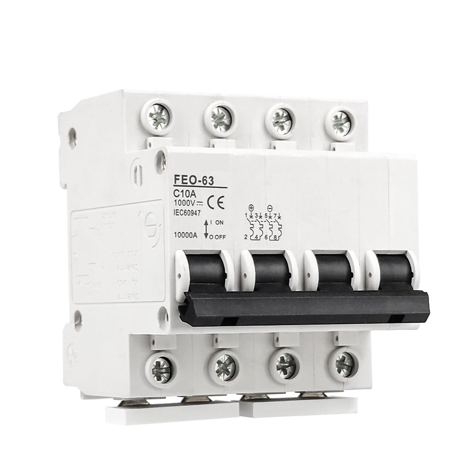 Disjoncteur magnétothermique DC 4P 1000V 20A courbe C pour protéger l'onduleur photovoltaïque