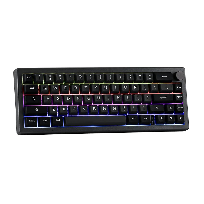 EPOMAKER EK68 65% Guarnizione NKRO Hot Swappable Triple Mode Tastiera da Gioco Meccanica con Manopola, LED Rivolto a sud, Retroilluminazione RGB per Win/Mac (Nero Argento, Flamingo Switch)