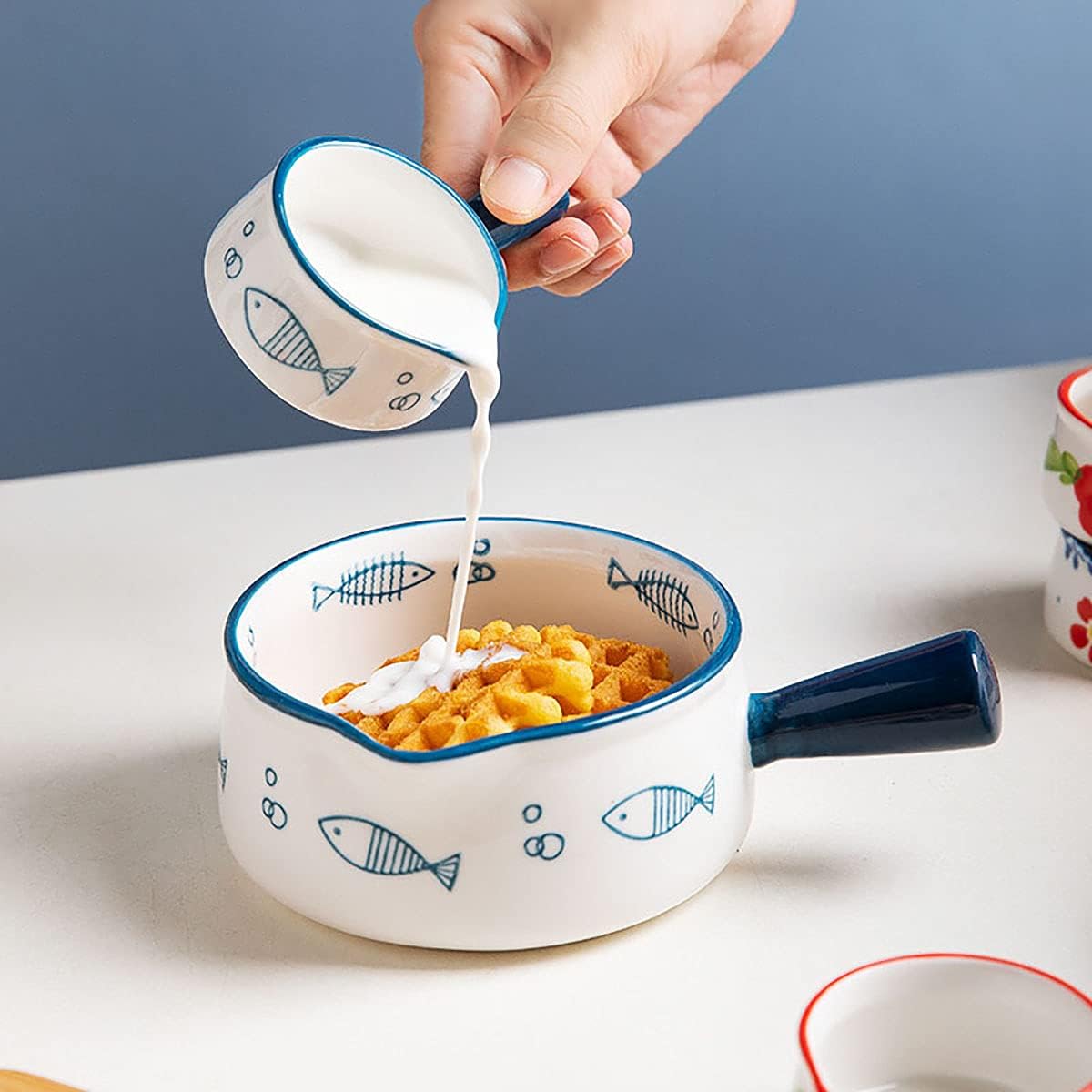 フレンチオニオンスープボウル、セラミックグラデーションストーンエンボスパターンのサービングスープボウル、シングルハンドル付き、チャウ