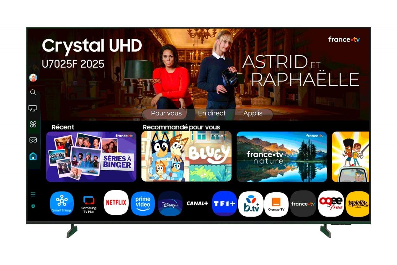 Samsung TV 43 Pouces Crystal UHD U7025F 4K Smart TV, Couleurs Incroyables avec Crystal Processor 4K, écoutez Tous Les Haut-​parleurs avec Q-​Symphony, données protégées, Knox Security et Gaming Hub