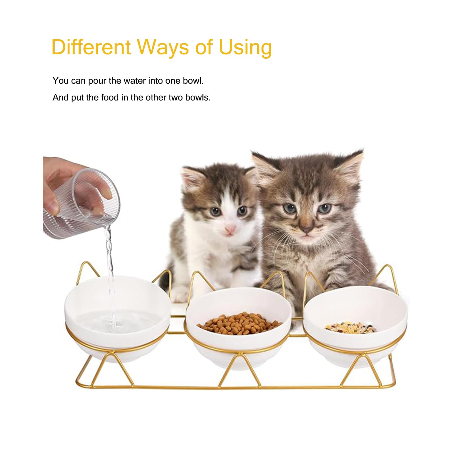 Set di 3 ciotole per gatti in ceramica,15° Inclinate Doppio Gatto Ciotola,con supporto,ciotola rialzata per gatti,inclinata,anti-vomito,per Cani Piccoli, Gattini