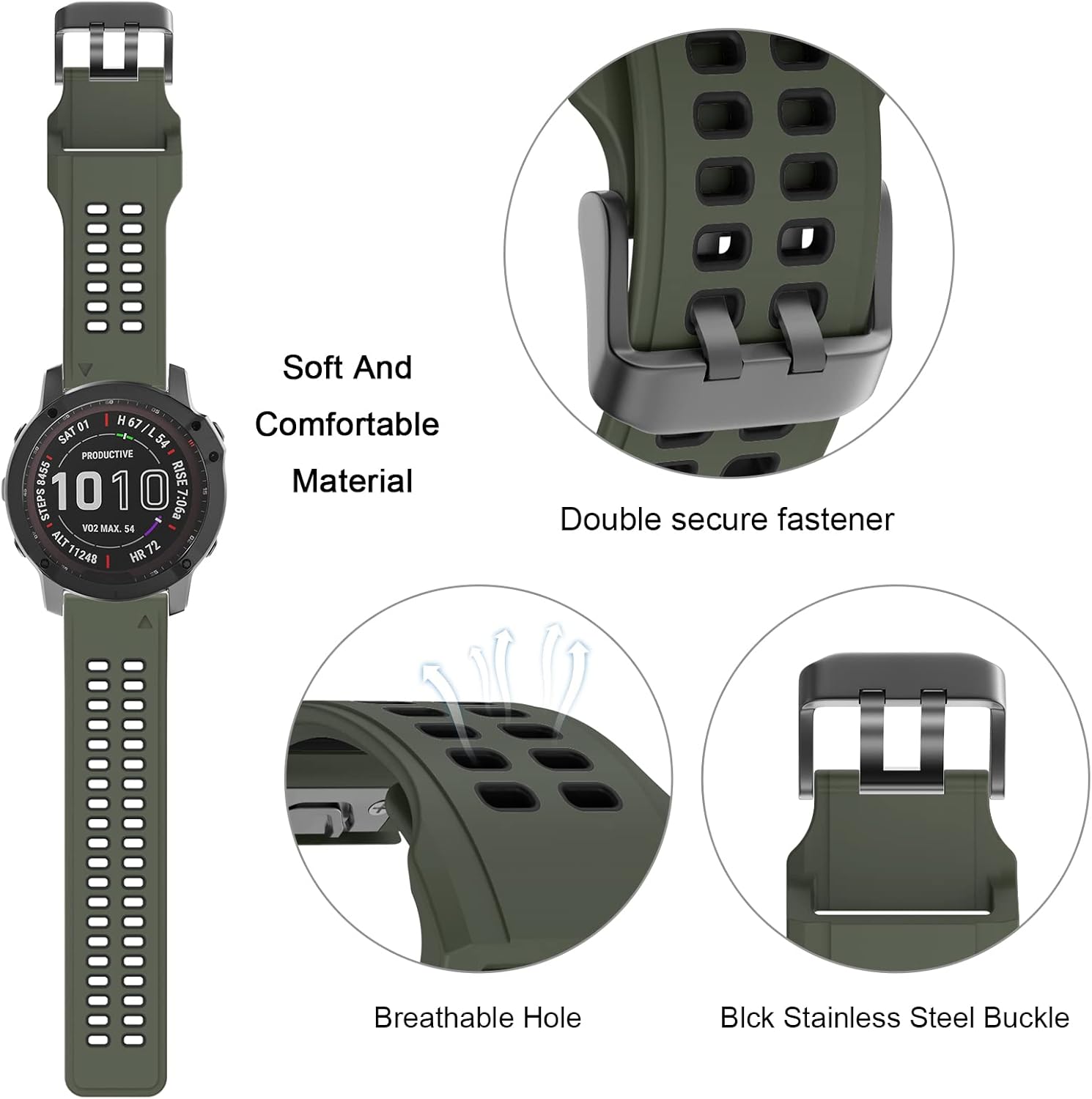 Miniatura 2 de Isabake Fenix - Correas de reloj suaves de repuesto compatibles con relojes inteligentes Fenix 6XFenix 6X ProFenix 5XFenix 5X PlusDescent Mk2