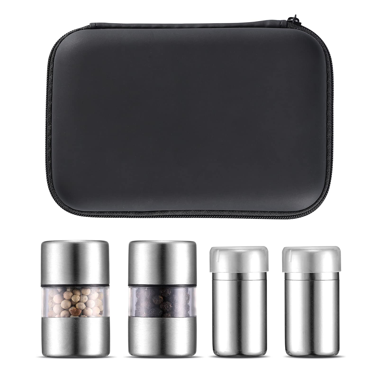 epzoeeStainless Steel Salt and Pepper Grinder Set of 2 - Adjustable Ceramic Sea Salt Grinder & Pepper Grinder - Glass Salt and Pepper Shakers with Stash Bag