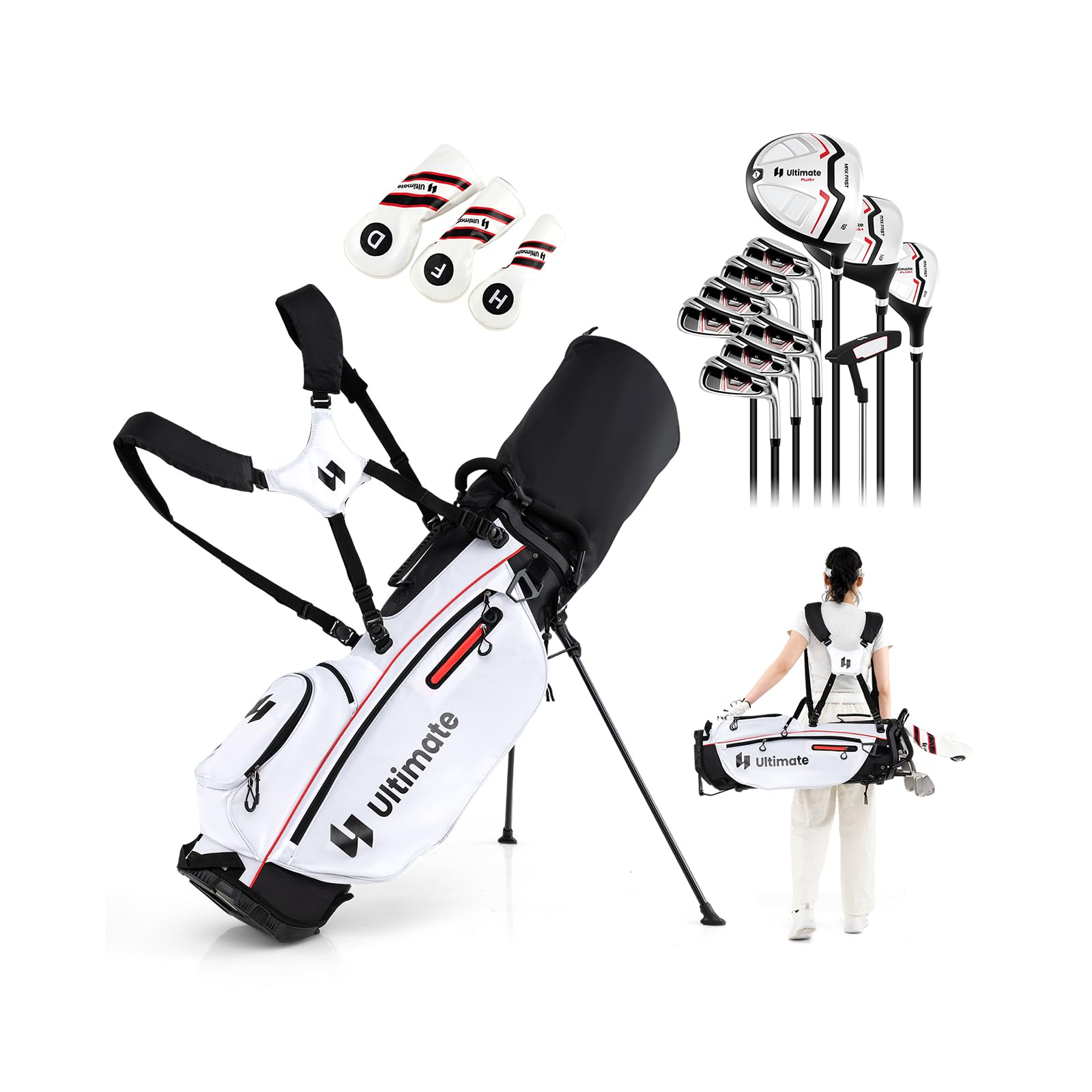 GYMAX komplettes Golfschläger Set für Damen, 13-teiliges Golf Set mit Standtasche & Regenschutz, Golfset mit 460CC & 1 Driver & 3 Fairway & Hybrid & 5/6/7/8/9/P/S Eisen