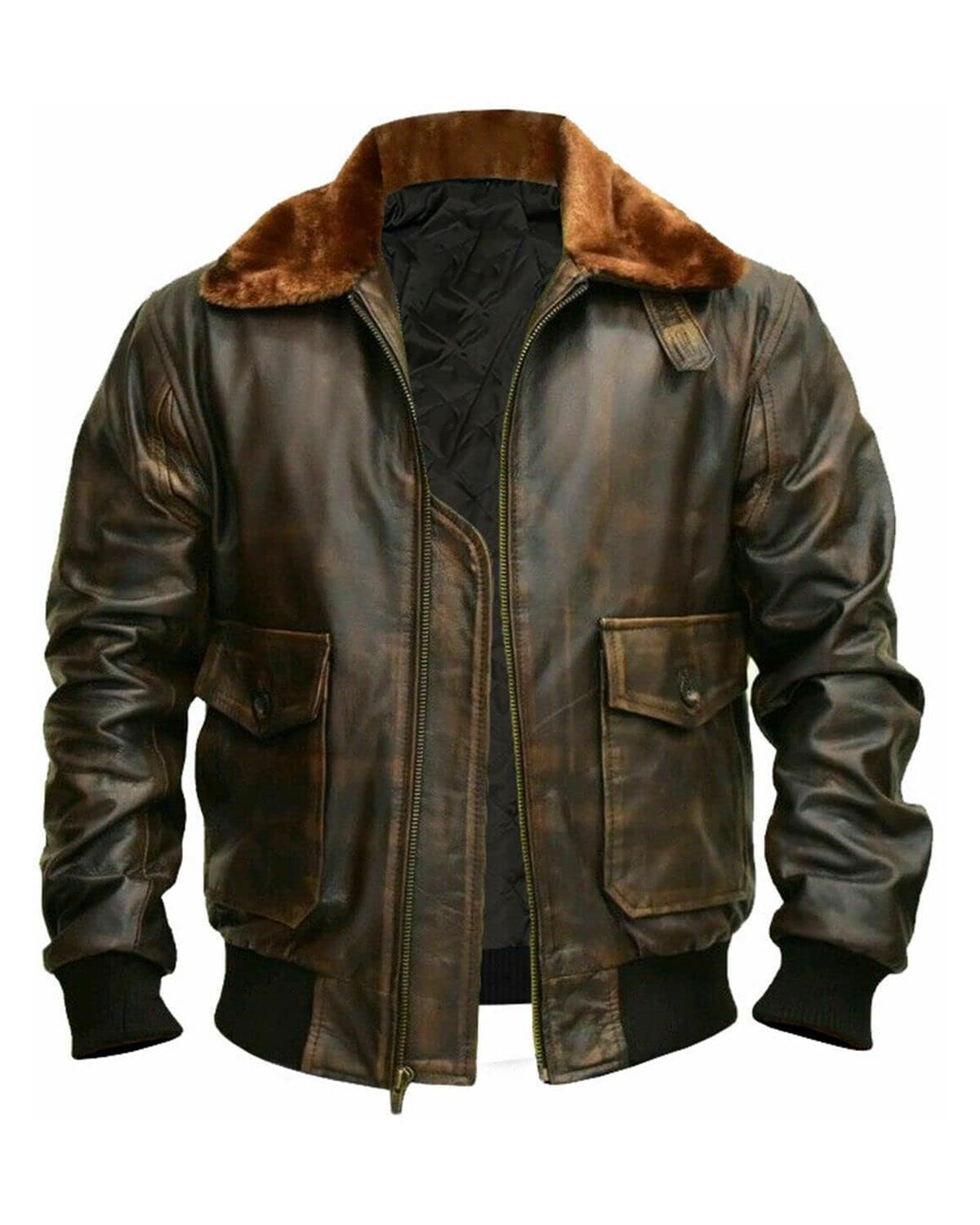 Men's Premium Real Leather Vintage G-1 US Naval Flight Jacket - Military Aviator Vintage Bomber Jacket