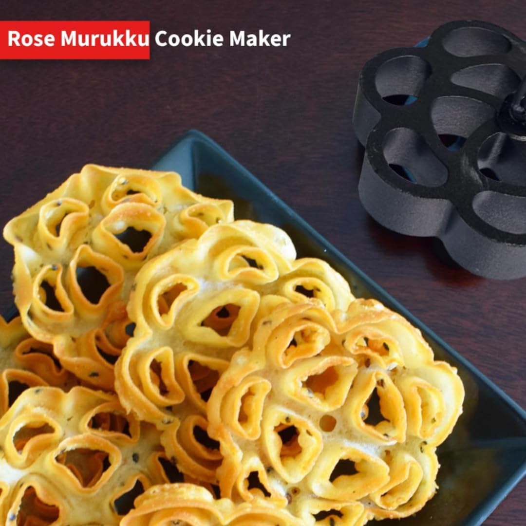METATIK Non-Stick Rose Cookie Maker | Murukku Cookie Maker | Traditional Achappam Maker Mould (Black) 1