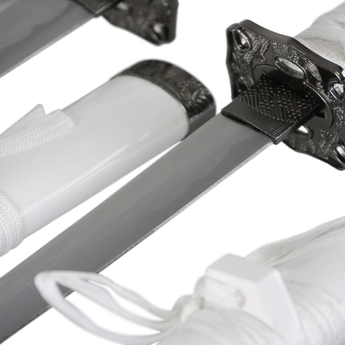 Katana Wakizashi White Dragon Daisho Samuraischwert Schwertpaar Deko Stumpf | Mit Schwertständer und Zubehör