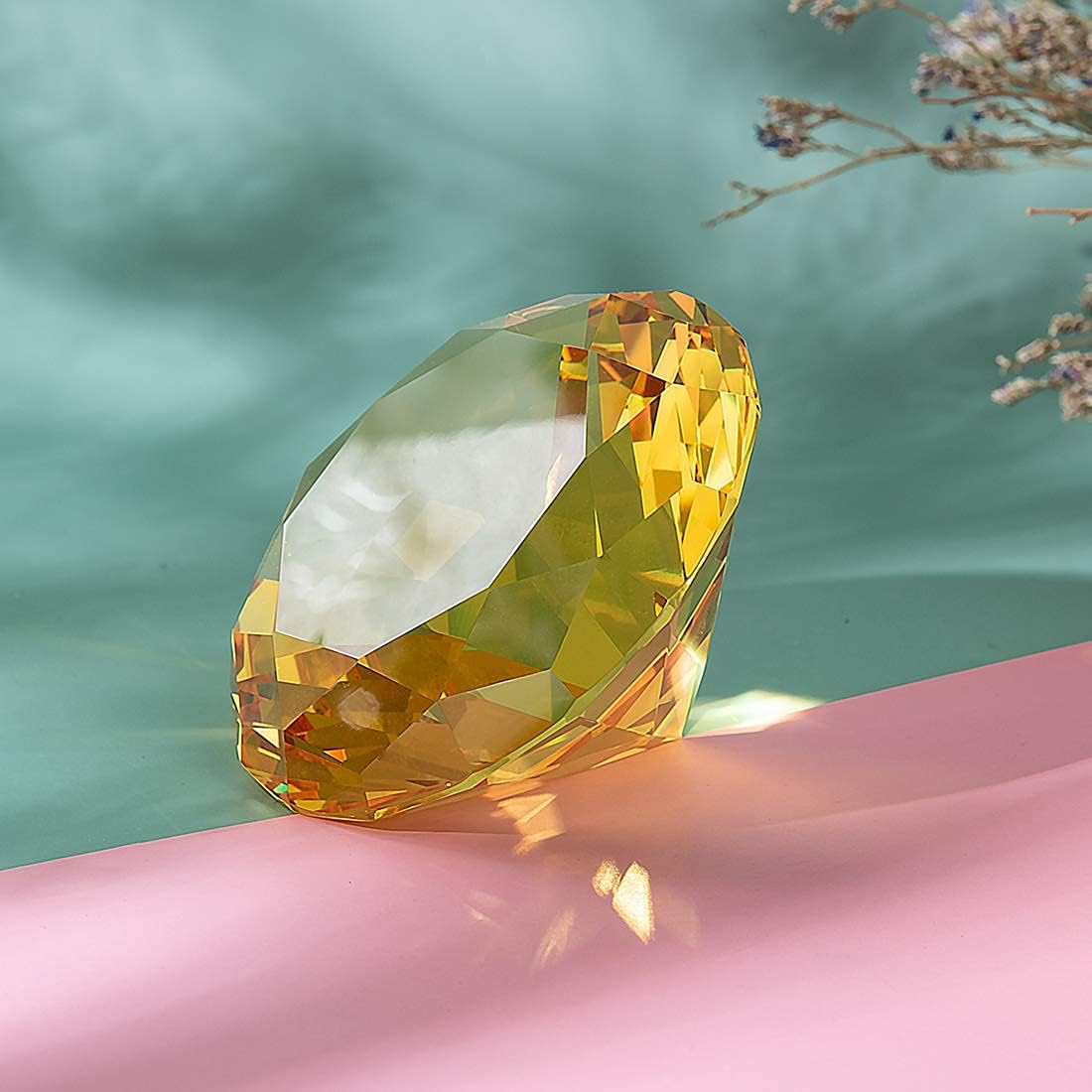 LONGWIN 80mm(3.1 inch) Crystal Diamond Paperweight Ornament Home Venue Decorations Solid Color Yellow - Image 4